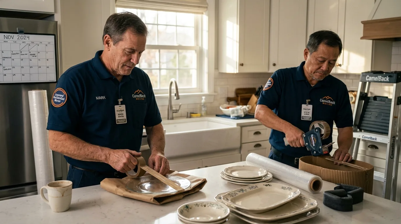 Professional crew packing kitchen dishware in Alpharetta, GA